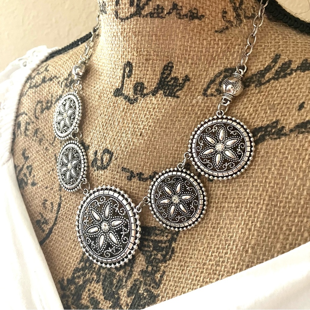 Silver and crystal rhinestone necklace and earrings